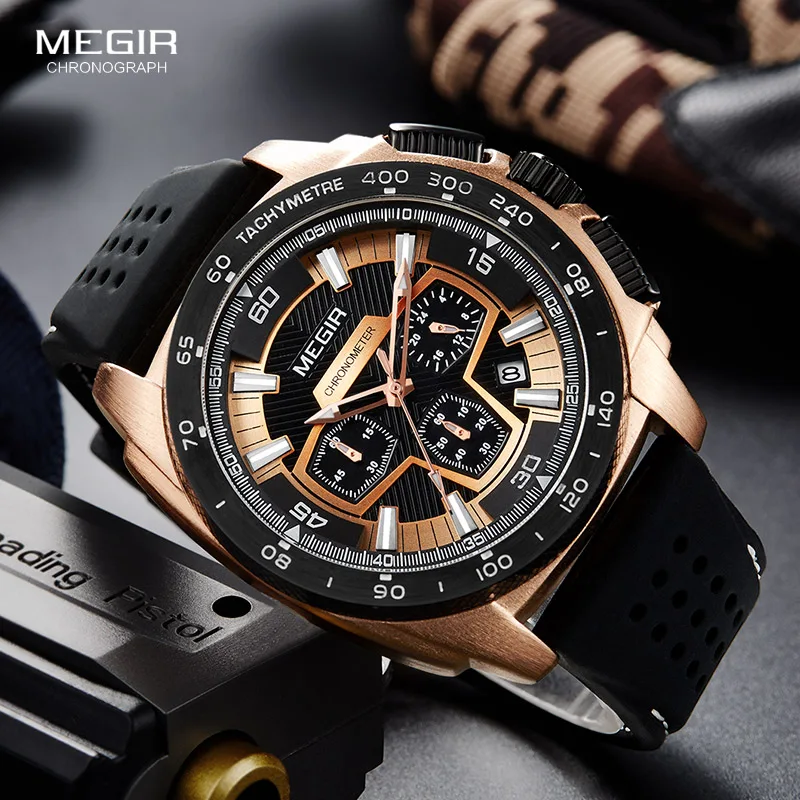 Top Trends: Megir Males Mens Chronograph Sport Watches With Quartz Movement Rubber Band Luminous Wristwatch For Man Boys 2056G-1N0 Shoppable Styles