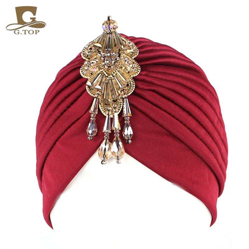 Top Trends: NEW Luxury Divas Stretchable Turban Head Wrap Hat With Beaded Pendant Women Headwear Shoppable Styles