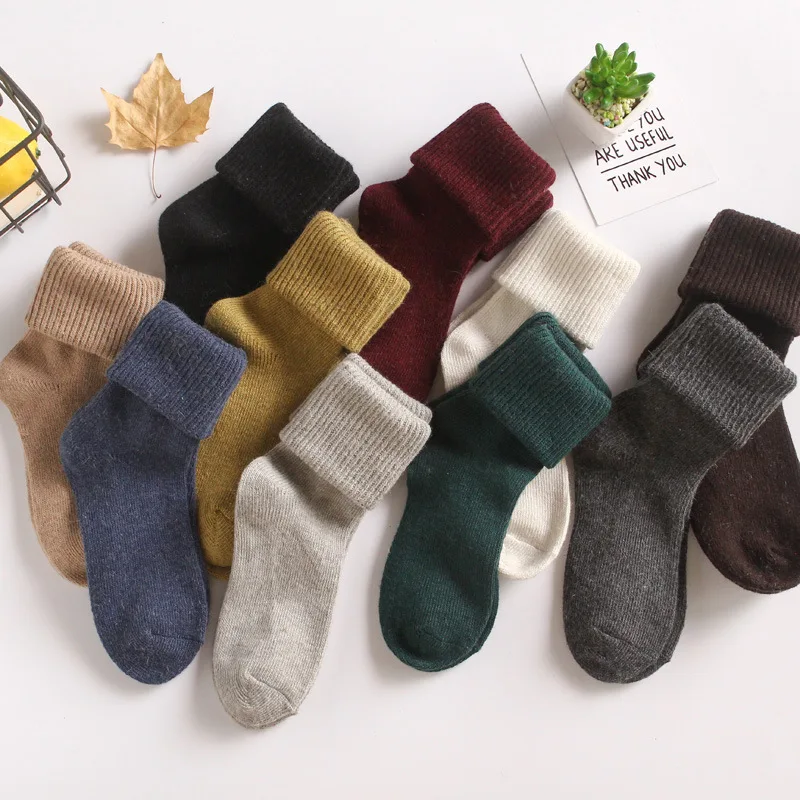 Top Trends: Japanese Winter Wool Thicken Warm Socks Women Vintage Solid Piles Of Socks High Quality Elasticity Mid Tube Sock Anklets Shoppable Styles