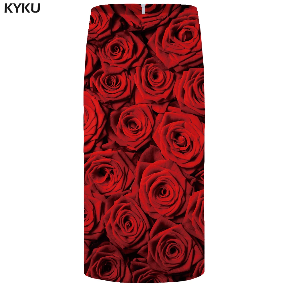 Top Trends: KYKU Rose Skirts Women Red Flower Party Skirt Pencil Beautiful 3d Print Sundresses Cool Sexy Ladies Skirts Womens Casual New Shoppable Styles