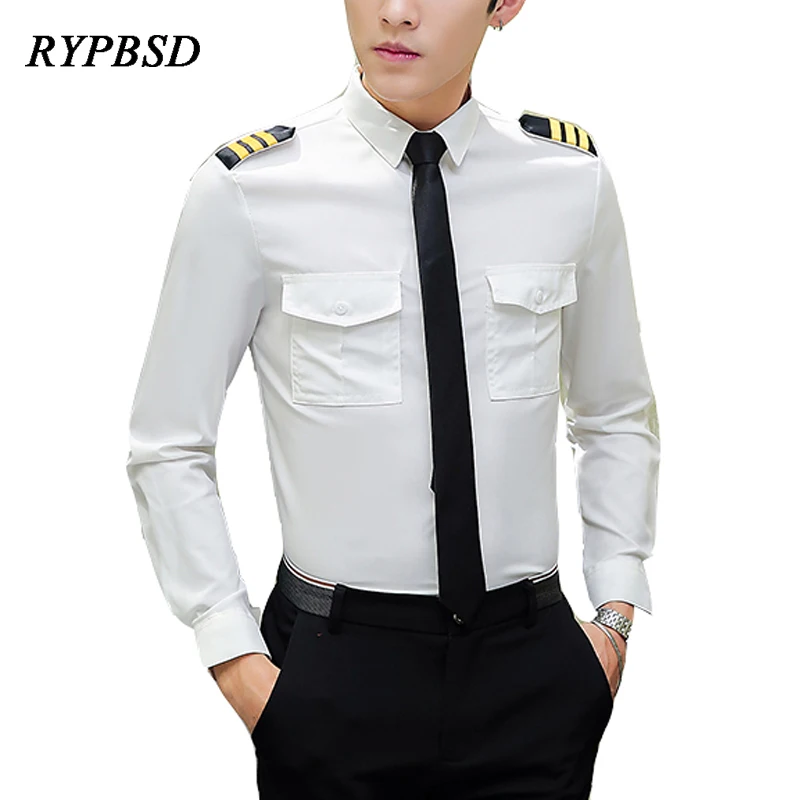 Top Trends: Aviation White Pilot Uniform Men 2024 Autumn Slim Single-Breasted Long Sleeve Casual Pilot Shirts For Men Office Work Clothes Shoppable Styles