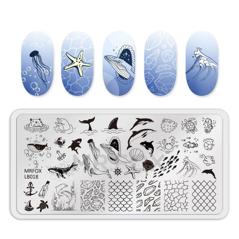 Top Trends: 1PCS Blue Ocean Animal Nail Art Stamping Plates Fish Image Stencils For Nails Stamp Tools Manicure Template Shoppable Styles