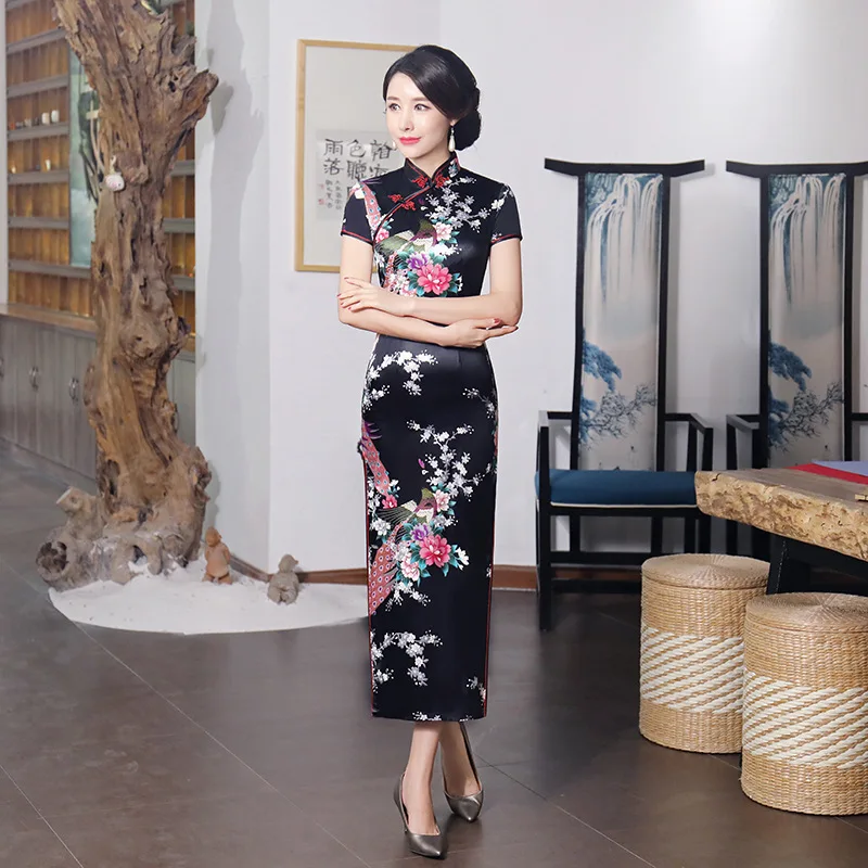 Top Trends: Chinese National Spring Cheongsam Long Dress Floral Vintage Silk Dresses Female Women Qipao Shoppable Styles