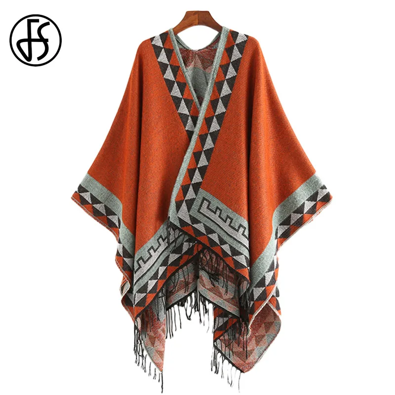 Top Trends: FS Indian Style Fashion Geometric Tassel Pashmina Poncho And Capes Coat Women Scarfs Autumn Winter Warm Shawl Cachemire Scarves Shoppable Styles