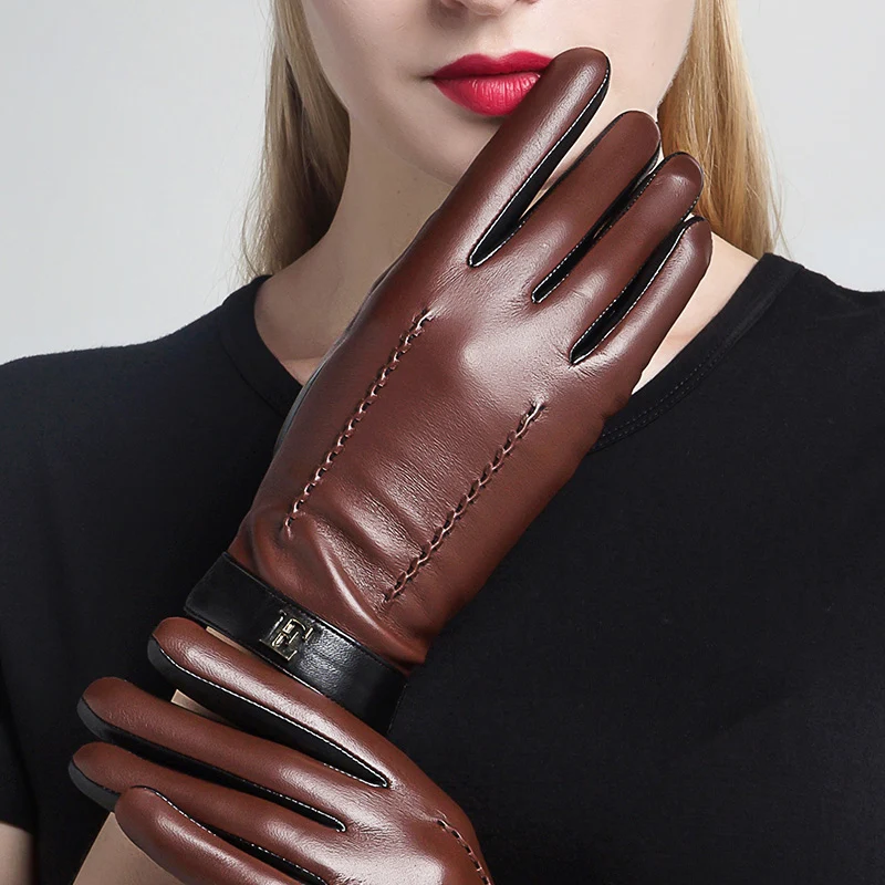 Top Trends: Genuine Leather Women Gloves Female Elegant Two Tones Sheepskin Gloves Autumn Winter Warm Plush Lined 3326 Shoppable Styles - Image 3