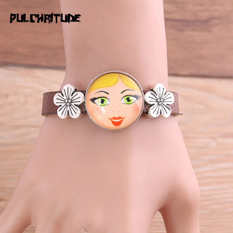 Top Trends: 1pcs 6 Color PU Bracelet Silver Color Flower Base Setting Cuff Blank Trays Brazel Fit 25mm Glass Cameo Dome Cabochon DIY Jewelry Shoppable Styles - Image 3