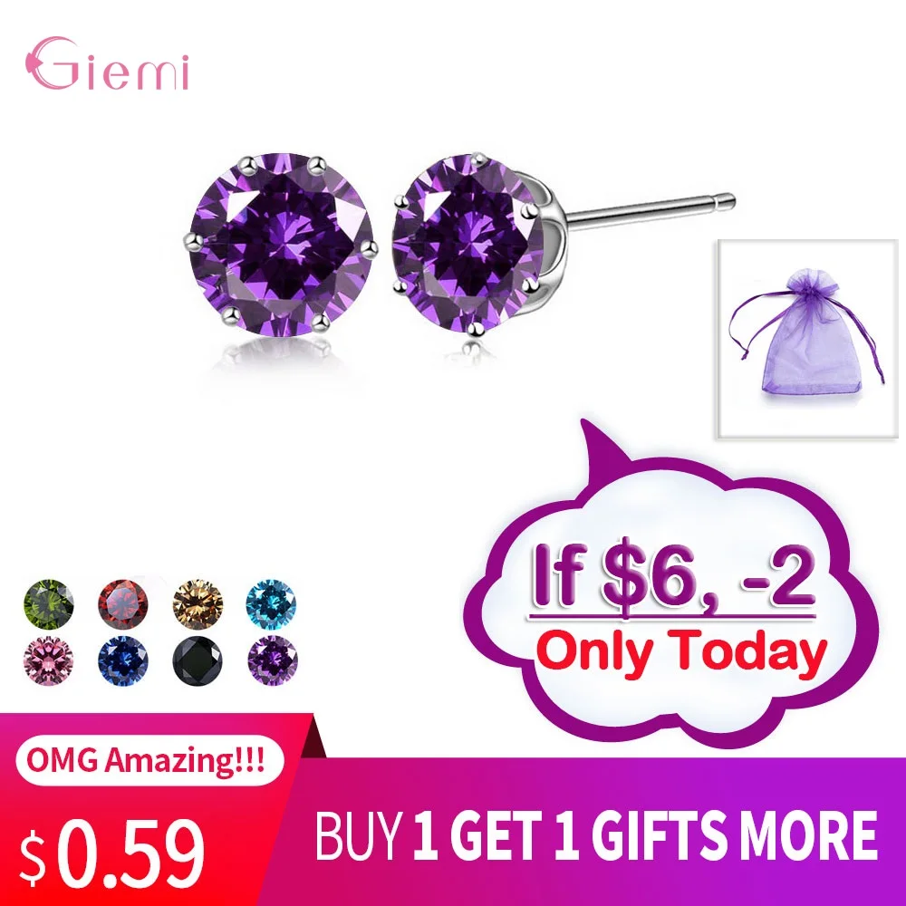 Top Trends: New Collection Cubic Zirconia CZ Stone 6MM Fashion Jewelry Stud Earrings 925 Sterling Silver Earrings Women Gifts 20 Colors Shoppable Styles