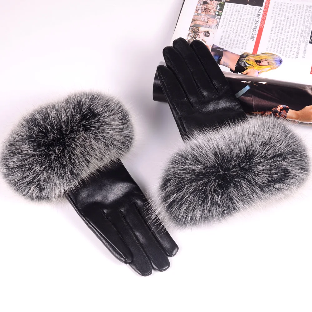 Top Trends: Women's Ladies Girls Winter Warm 100% Real Fox Fur With Real Leather Lambskin Fashion Elegant Cute Gloves Shoppable Styles - Image 3