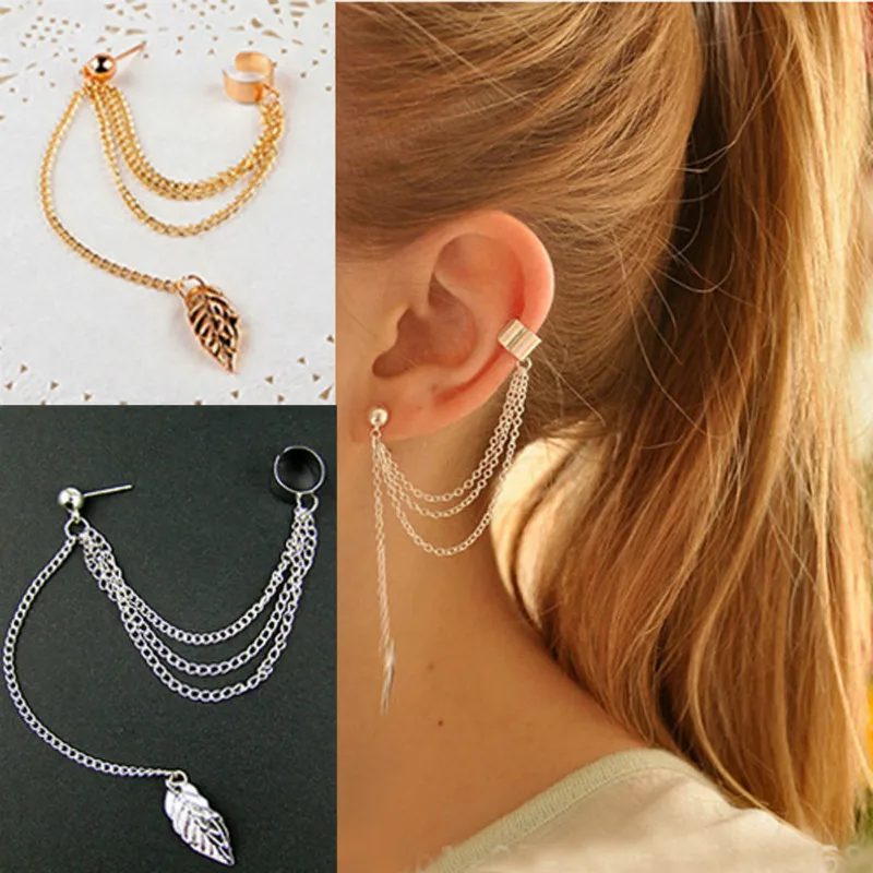 Top Trends: 1pcs Earrings Jewelry Fashion Personality Metal Ear Clip Leaf Tassel Earrings For Women Gift Pendientes Ear Cuff Caught In Cuffs Shoppable Styles