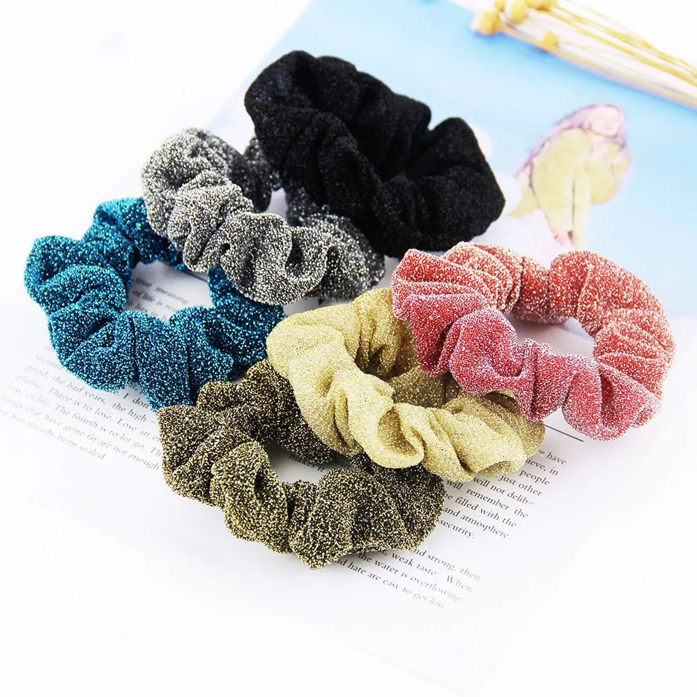 Top Trends: 1pcs Shining 8cm Sweet Glitter Metalic Fabric Hair Scrunchies Women Hair Accessories Elastic Hair Ties Shoppable Styles