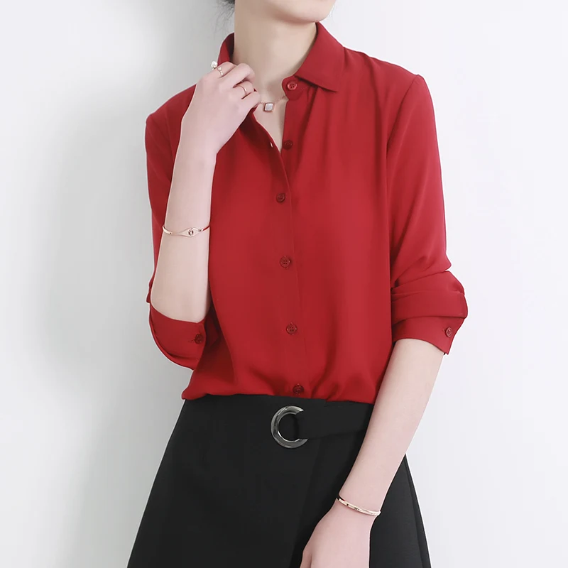 Top Trends: Plus Size Blouses Women 2021 Spring New Fashion Brand Chiffon Blouses Solid Colors Long Sleeve Blouse Shirt Female Tops Blusas Shoppable Styles