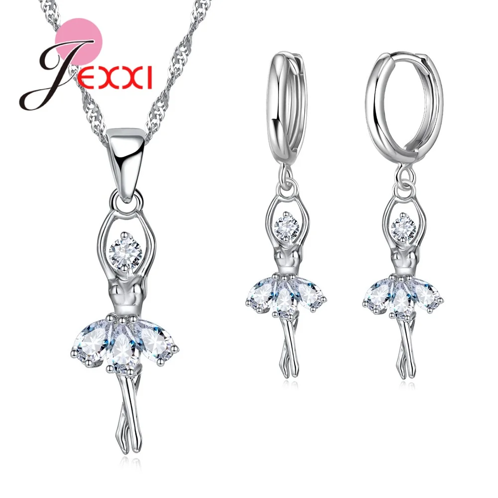 Top Trends: High-End Women Jewelry Sets Ballet Girls Figure Women Usual 925 Sterling Silver Necklace And Hoop Earrings Accessory Shoppable Styles