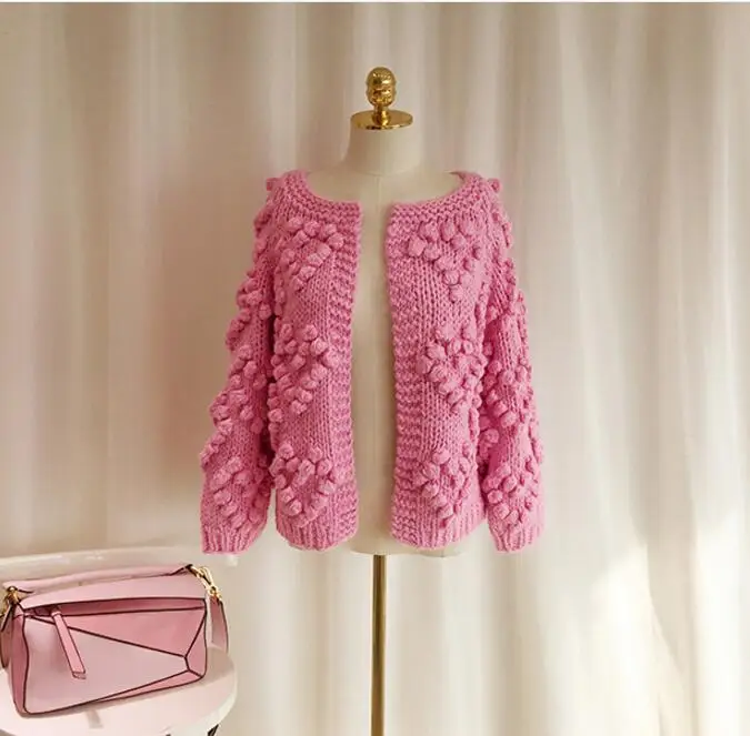 Top Trends: 2022 Winter Pink Ball Cardigans Women Lantern Sleeve Knitted Loose Sweaters Oversized Open Stitch Ladies Outerwear Poncho Women Shoppable Styles