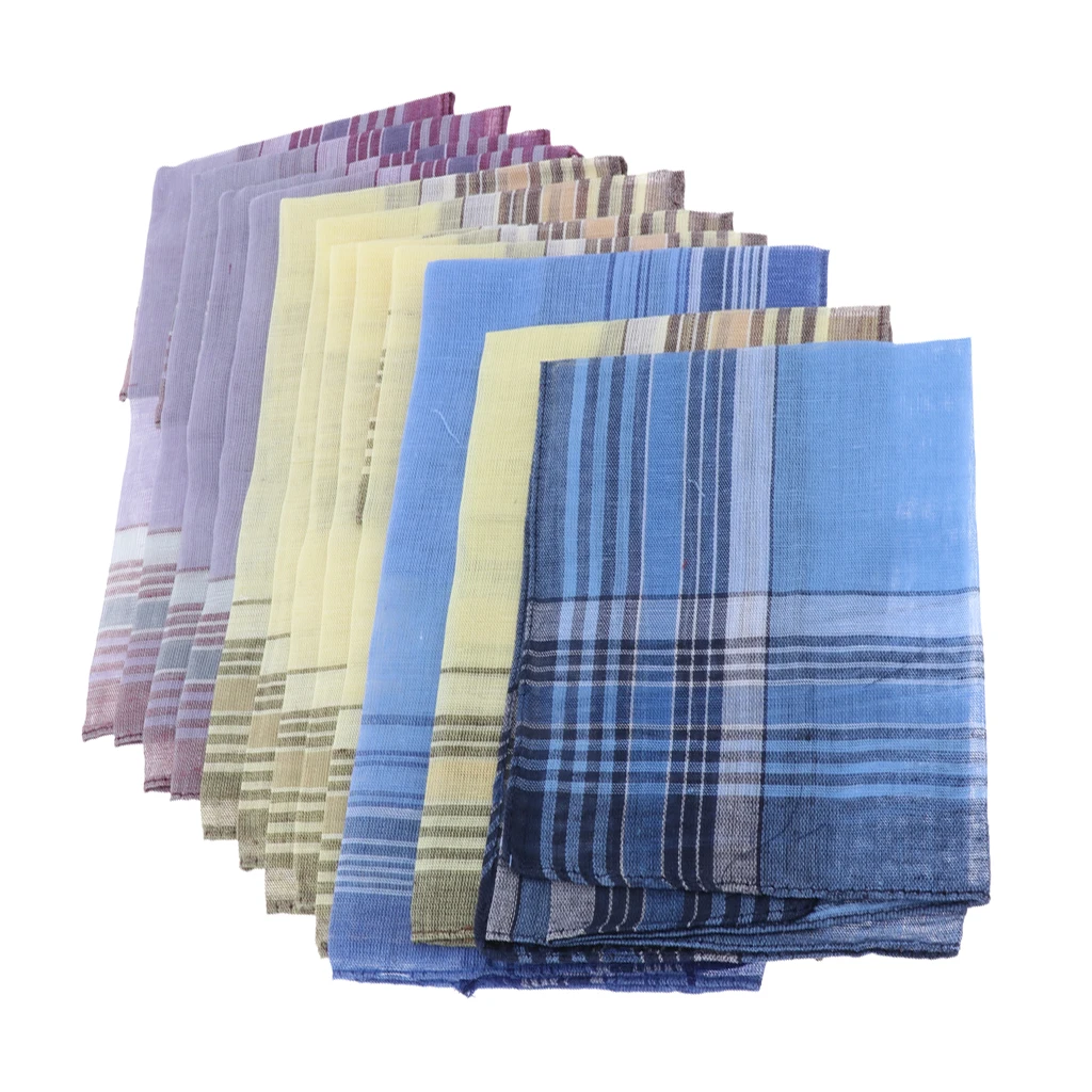 Top Trends: Set Of 12 / 10pcs Men's Plaid Pattern Cotton Handkerchiefs Gentleman Classic Pocket Square Hanky Shoppable Styles