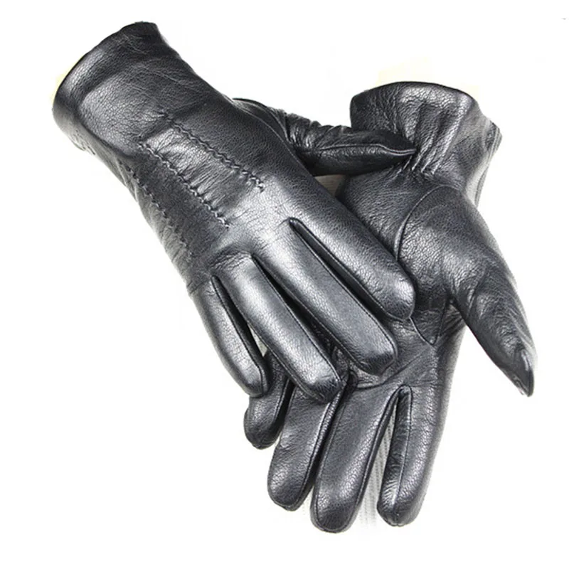 Top Trends: Men Winter Genuine Leather Gloves Deerskin Watermark Pattern Wool Lining Velvet Lining Shoppable Styles - Image 2