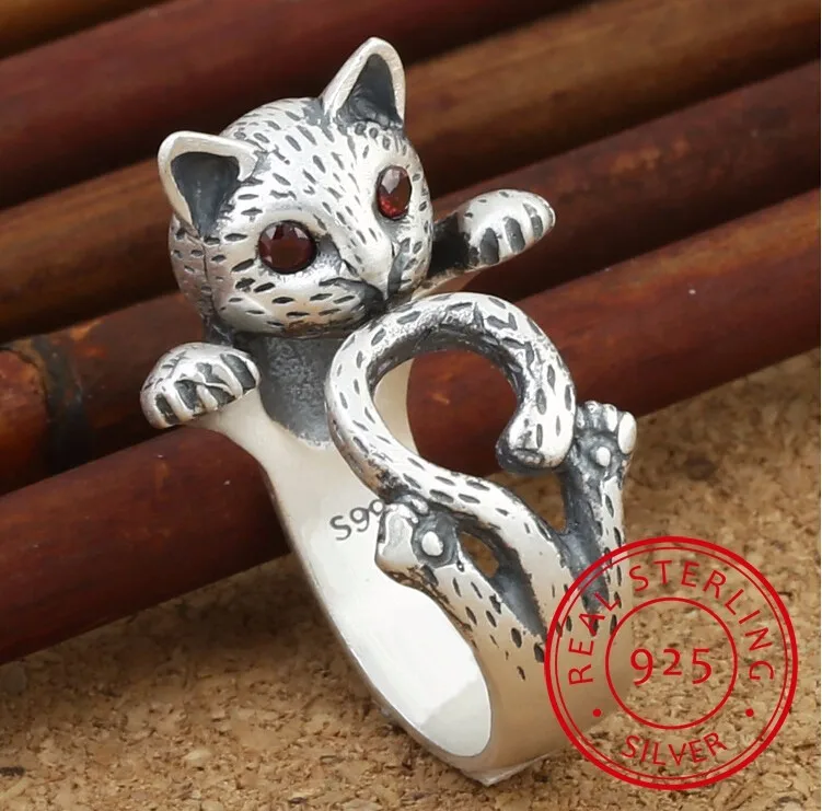 Top Trends: New Arrival High Quality Retro Style Cute Cat Thai Silver 925 Sterling Silver Ladies`adjustable Size Rings Jewelry Gift Shoppable Styles