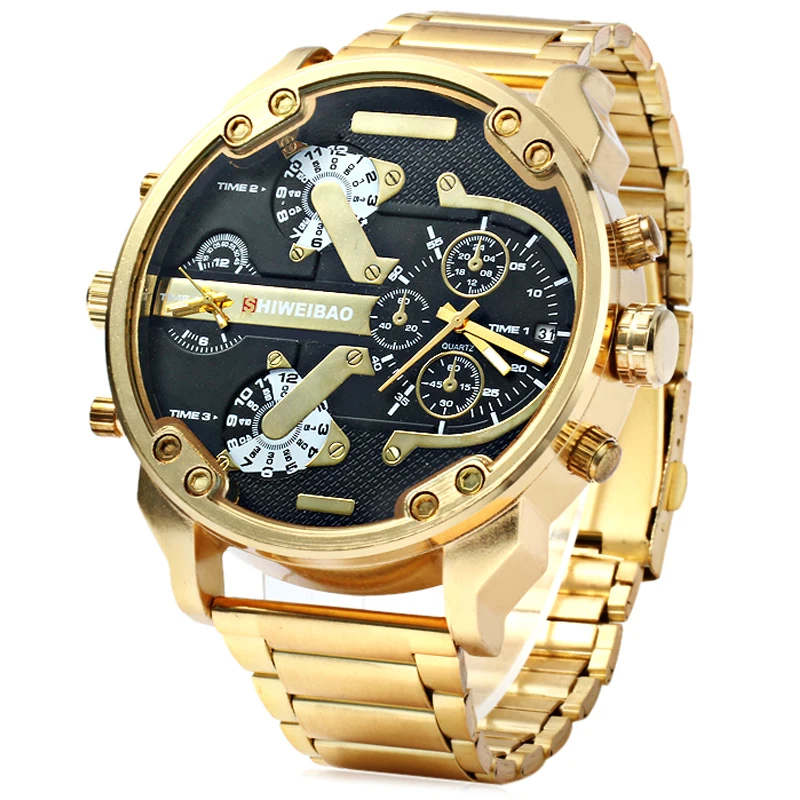 Top Trends: Big Watch Men Luxury Golden Steel Watchband Men's Quartz Watches Dual Time Zone Military Relogio Masculino Casual Clock Man Shoppable Styles