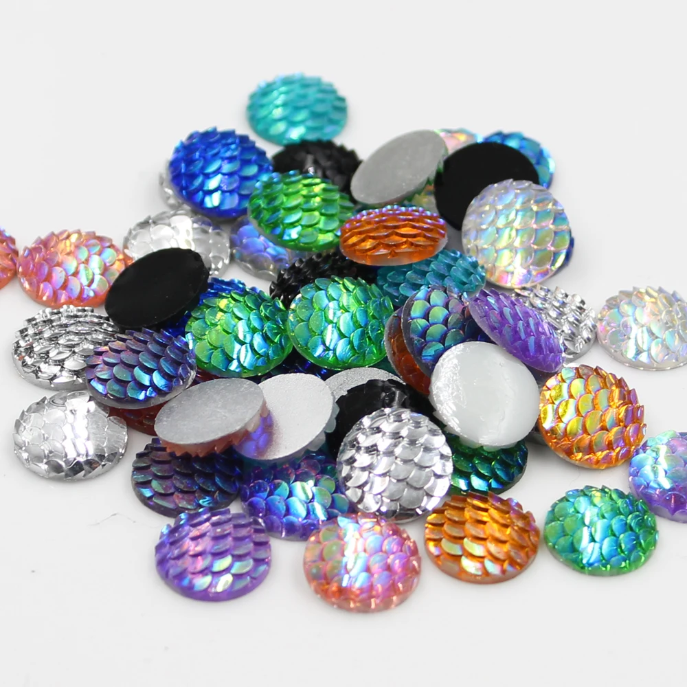 Top Trends: New Fashion 50pcs 12mm Mix Colors Mermaid Fish Scale Style Flat Back Resin Cabochons For Bracelet Earrings Patch Accessories Shoppable Styles