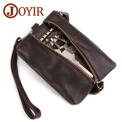 JOYIR Vintage Genuine Leather Key Holder Men Keychain Covers Zipper Key