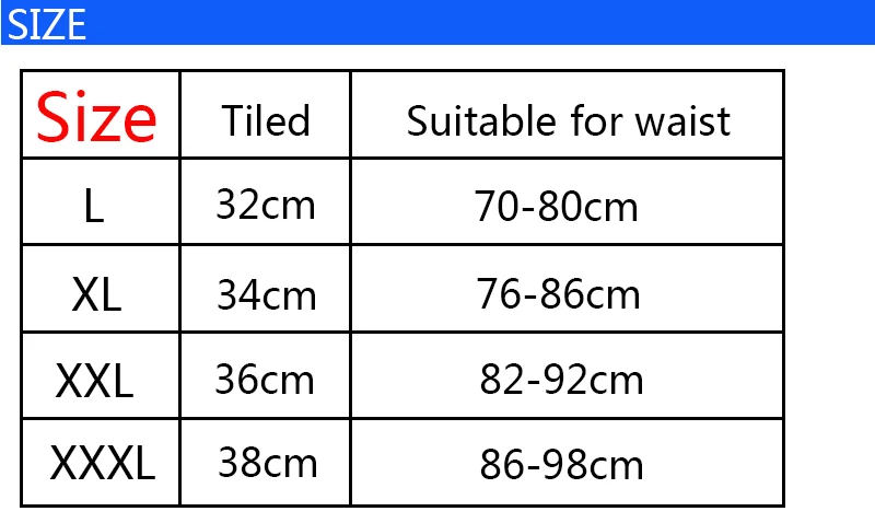 suuruste tabel meeste aluspükstele, sisaldab suurusi L kuni XXXL
