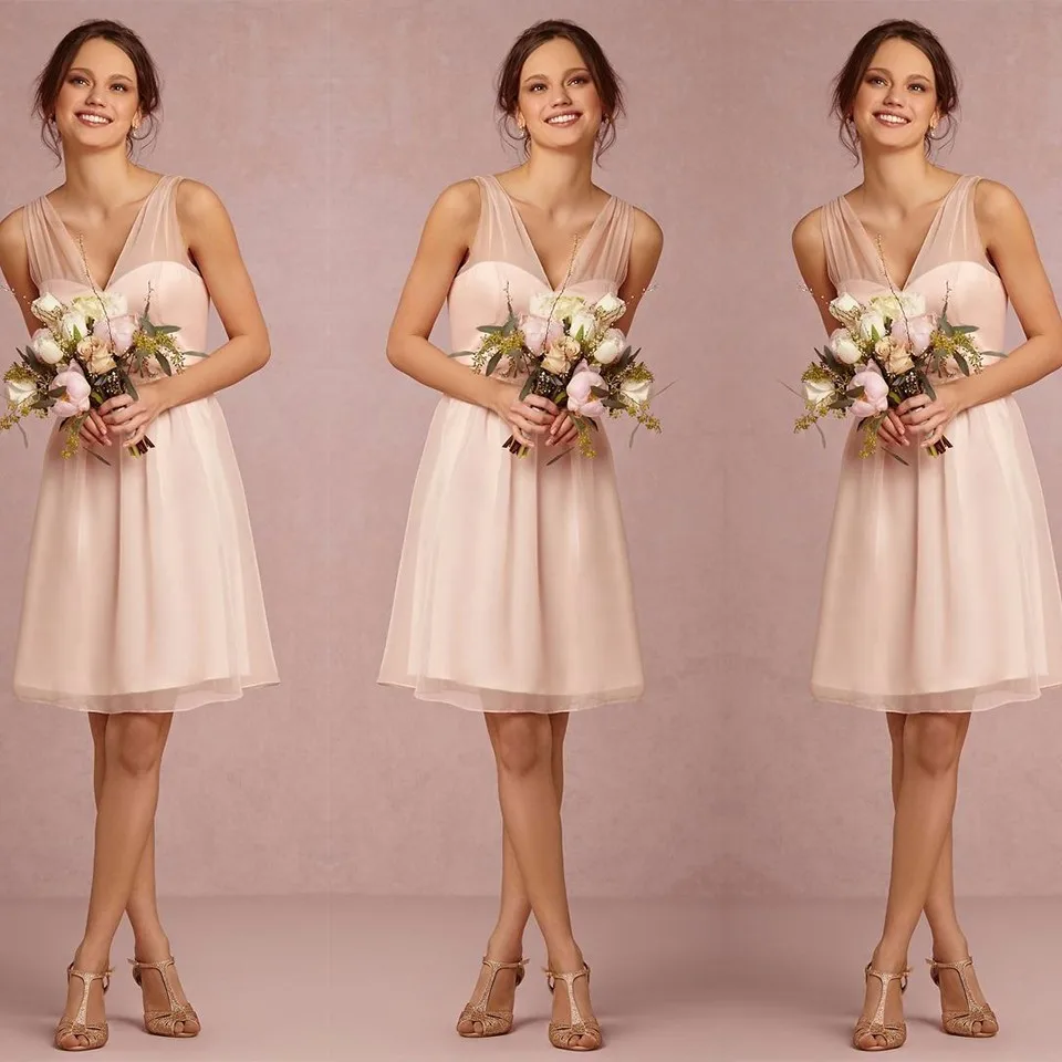 light pink short bridesmaid dress