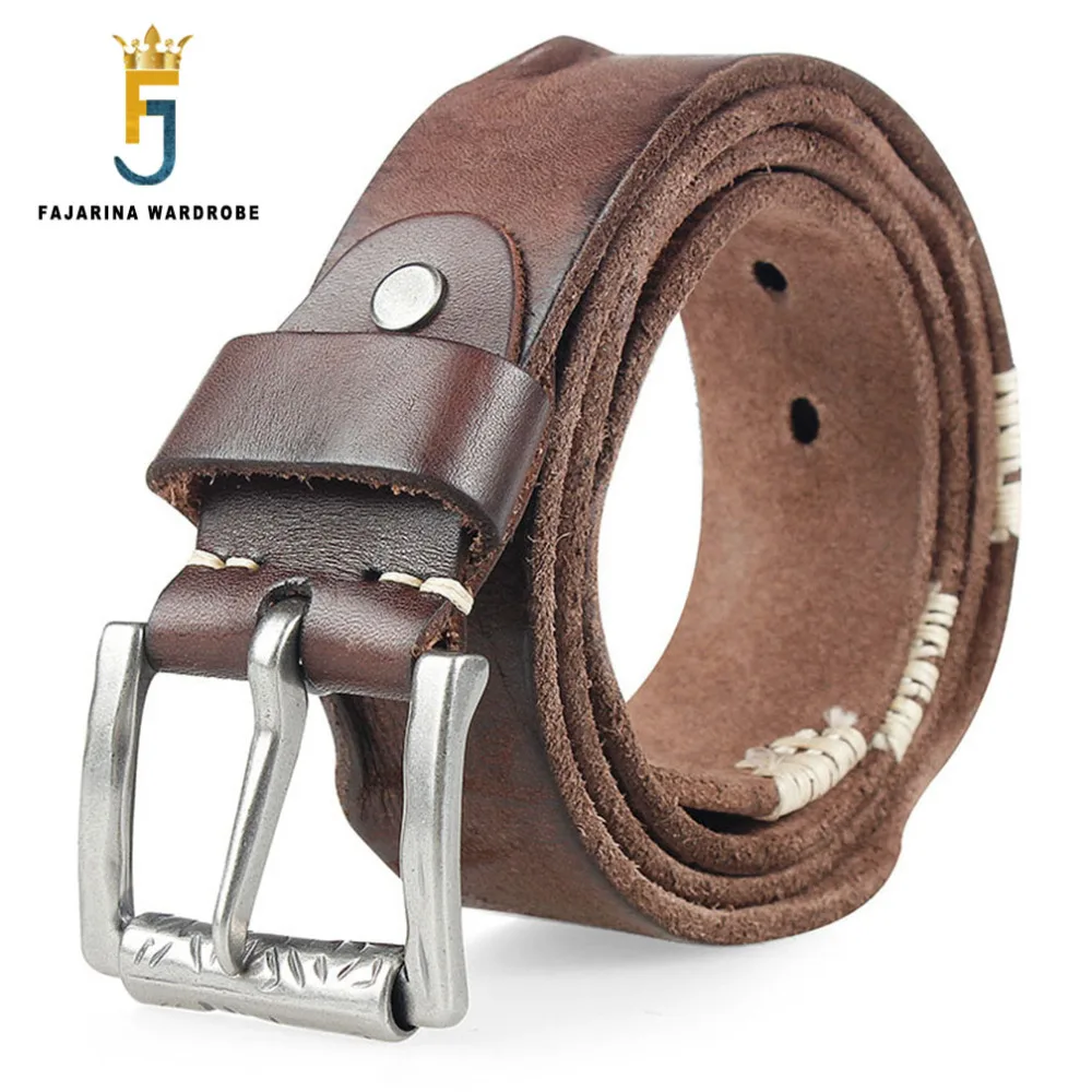 Top Trends: FAJARINA 2017 New Design Men's Personality Vintage Pure Cow Skin Leather Retro Belts Thick Lines Alloy Buckle Belt Men N17FJ299 Shoppable Styles