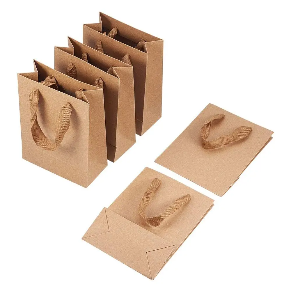 Top Trends: 10pcs High Quality Kraft Paper Pouches Gift Bag With Nylon Thread Handle Fashionable Party Clothes Shoes Gift Shopping Bags Shoppable Styles