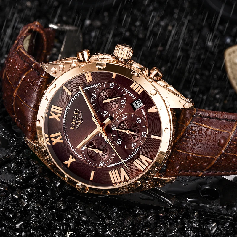 Top Trends: 2023 LIGE Watch For Men Top Brand Luxury Waterproof 24 Hour Date Quartz Clock Brown Leather Sports WristWatch Relogio Masculino Shoppable Styles