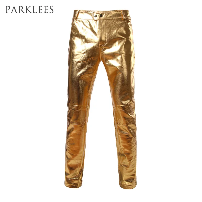 Top Trends: Motorcycle PU Leather Pants Mens Brand Skinny Shiny Gold Silver Black Pants Trousers Nightclub Stage Pants For Singers Dancers Shoppable Styles - Image 3