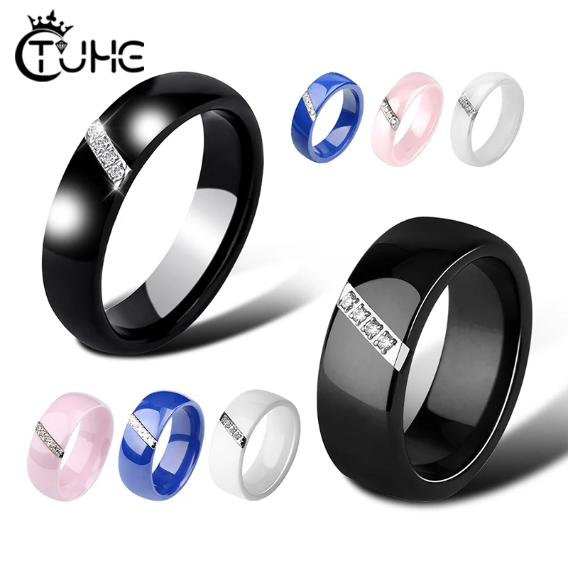 Top Trends: 6mm Women Ceramic Rings Women Classic Black White Rings Smooth India Stone Crystal Jewelry Fashion Wedding Engagement Ring 2020 Shoppable Styles