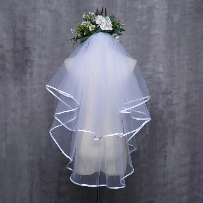 Top Trends: Women Wedding Dress Veil Two Layers Tulle Ribbon Edge Bridal Veils Accessories Shoppable Styles