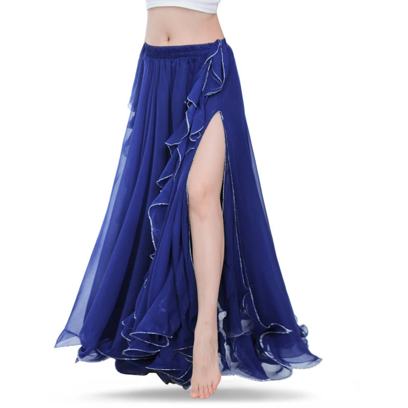 Top Trends: Royal Blue Belly Dance Skirts Oriental Double High Slits Belly Dance Costume Skirt For Women Skirt Belly Dance (Without Belt) Shoppable Styles