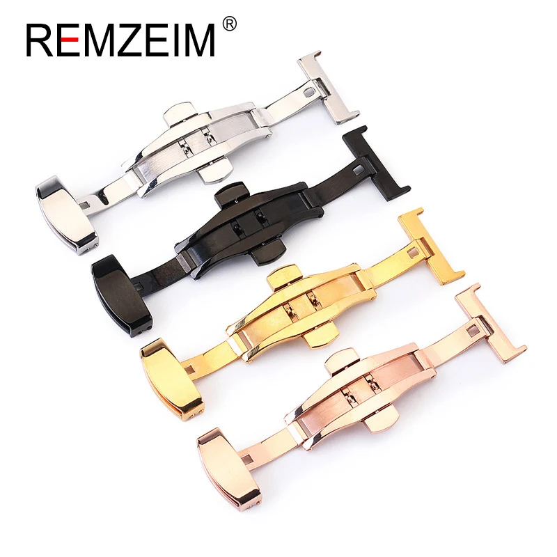 Top Trends: Stainless Steel Solid Double Push Button Fold Watch Buckle Butterfly Deployment Clasp Watch Strap 14mm 16mm 18mm 20mm 22mm Shoppable Styles - Image 2