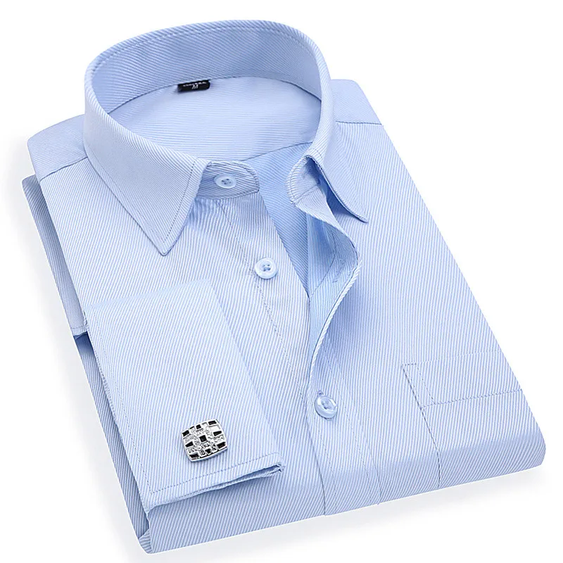 Top Trends: Men 's French Cufflinks Business Dress Shirts Long Sleeves White Blue Twill Asian Size M, L, XL, XXL, 3XL, 4XL, 5XL, 6XL Shoppable Styles