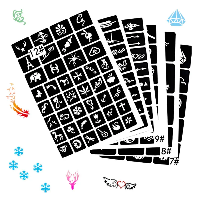 Top Trends: 6 Sheet 141pcs Small Tattoo Stencils Reusable Body Art Glitter Tattoo Stencil Sticker Temporary Airbrush Tattoo Face Painting Shoppable Styles