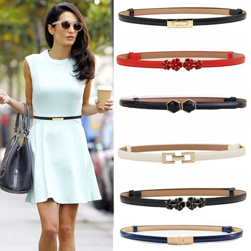 Top Trends: New Design Belts Thin Adjust Belt PU Leather Black Dress Cummerbunds Students Women Waistbands Red Flower Buckle Square Gifts Shoppable Styles