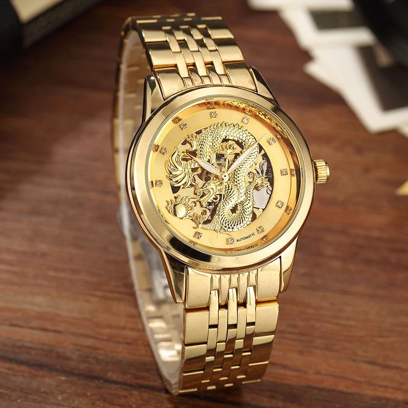 Top Trends: Luxury Gold Dragon Skeleton Automatic Mechanical Watches Men's Wristwatch Stainless Steel Black Clock Waterproof Male Cool Reloj Shoppable Styles - Image 4