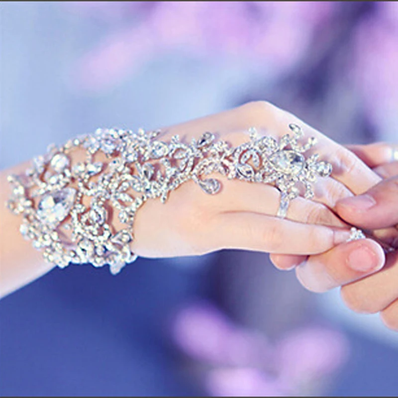 Top Trends: Luxury Elegant Crystal Rhinestones Bridal Gloves Bracelet Wedding Glove Bride Party Prom Jewelry Wristband Glove Hot Selling Shoppable Styles