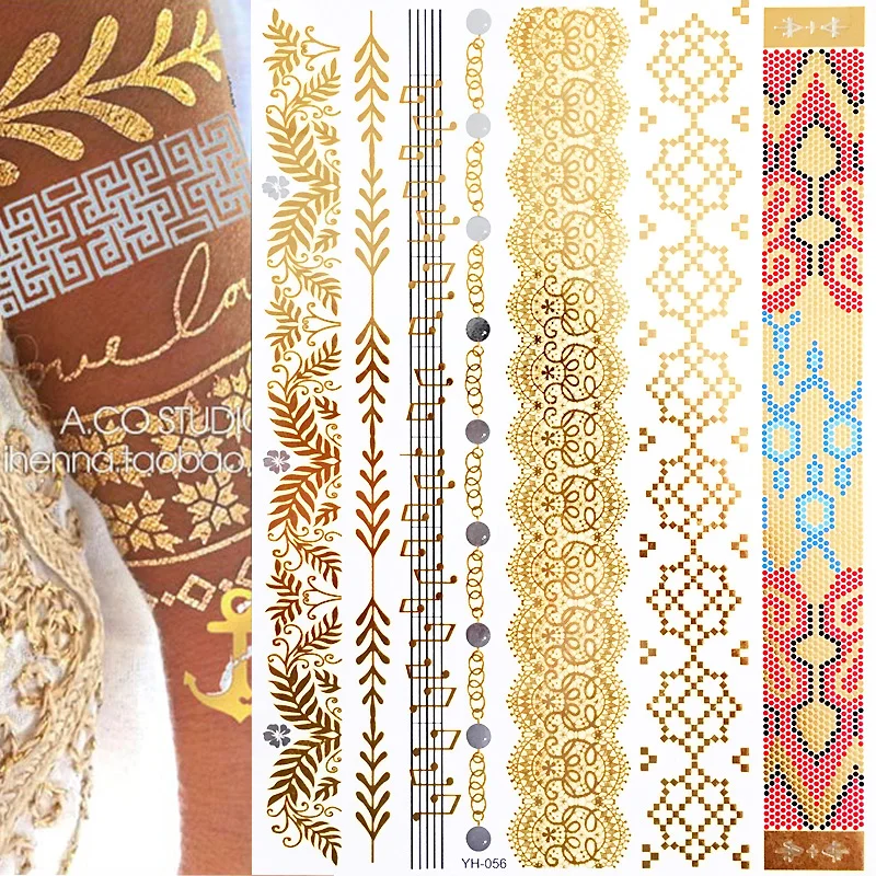 Top Trends: Temporary Tattoos, Waterproof Non-Toxic 175+ Designs, 1 Large Sheets Metallic Henna Tattoos In Gold & Silver, Gold Shoppable Styles