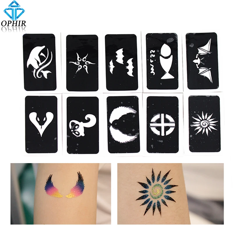 Top Trends: OPHIR 50 PCS Airbrush Stencils (5 Series) For Body Painting Glitter Temporary Tattoo Tattoo Henna Template Sheets TA032(A-E) Shoppable Styles - Image 3