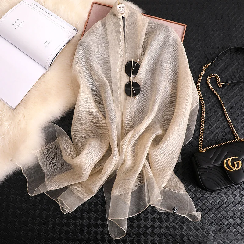 Top Trends: Brand 2022 Women Silk Scarf Female Solid Foulard Femme Pashmina Shawls And Wrap Big Size Scaves Beach Towel Bandana Muslim Hijab Shoppable Styles