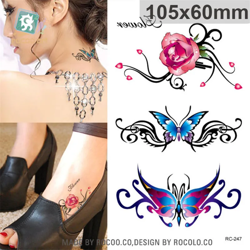 Top Trends: Waterproof Temporary Tattoos For Lady Women Beautiful 3d Rose Butterfly Jewelry Design Flash Tattoo Sticker RC2247 Shoppable Styles