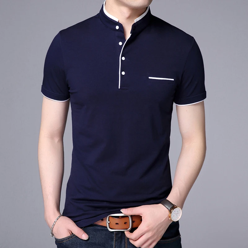 Top Trends: 2023 New Fashion Brand Polo Shirt Men&#039;s Summer Mandarin Collar Slim Fit Solid Color Button Breathable Polos Casual Men Clothing Shoppable Styles