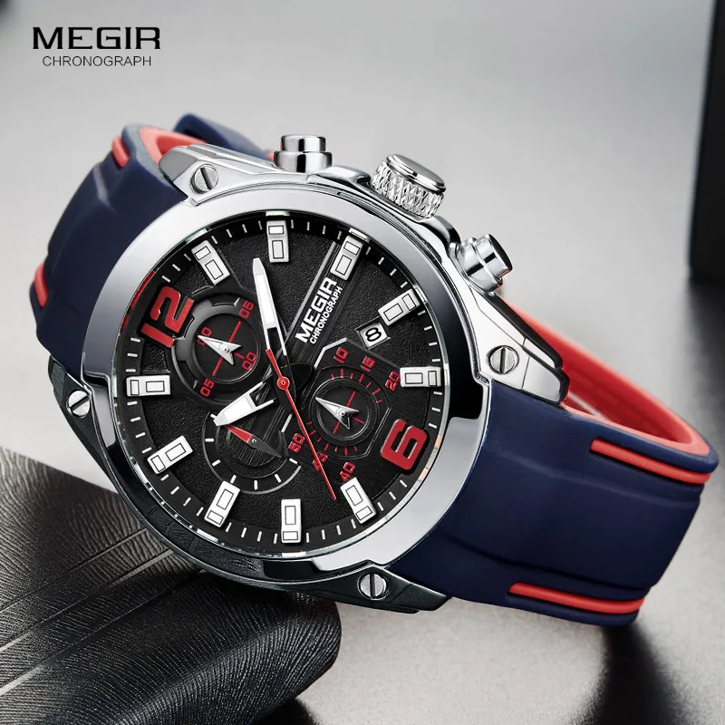 Top Trends: Megir Men&#039;s Chronograph Analog Quartz Watch With Date, Luminous Hands, Waterproof Silicone Rubber Strap Wristswatch For Man Shoppable Styles