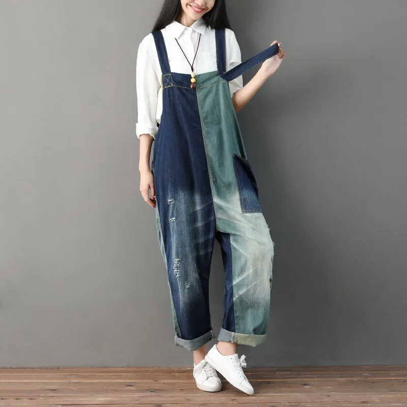 Top Trends: Bib Denim Women Overalls Baggy Jean Jumpsuit Rompers Lady Patchwork Big Pockets Hole Hollow Out Female Suspender Pants Shoppable Styles