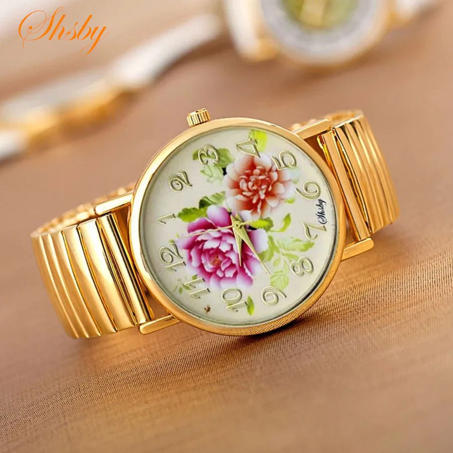 Top Trends: Shsby New Elastic Stainless Watches Women Dress Watches Gold Watchband Casual Wristwatches Bright-coloured Flower Girl Watches Shoppable Styles