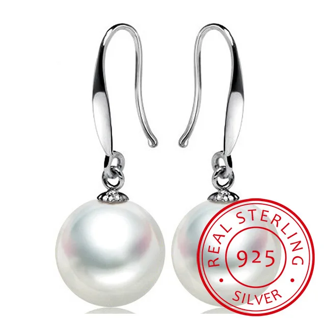 Top Trends: Silver 925 Jewelry Vintage 8mm And 10mm Real Pearl Drop Earrings For Woman Charms Earrings Fine Jewelry For Girl E0135 Shoppable Styles