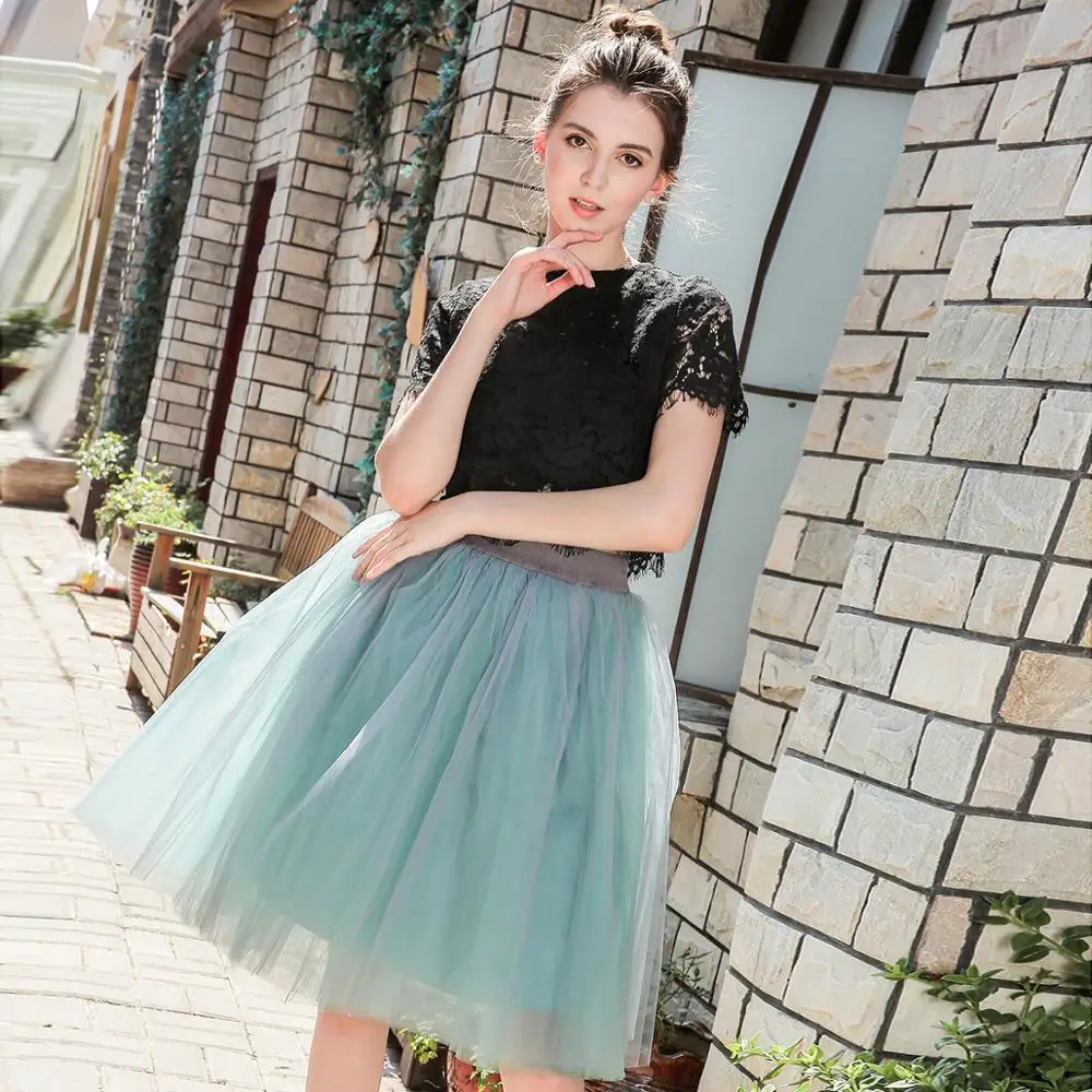 Top Trends: 7 Layer 60cm Tulle Skirt Women Summer A-line Midi Skirts Female High Waist Tutu Pleated Skirts For Women School Sun Skirt Shoppable Styles