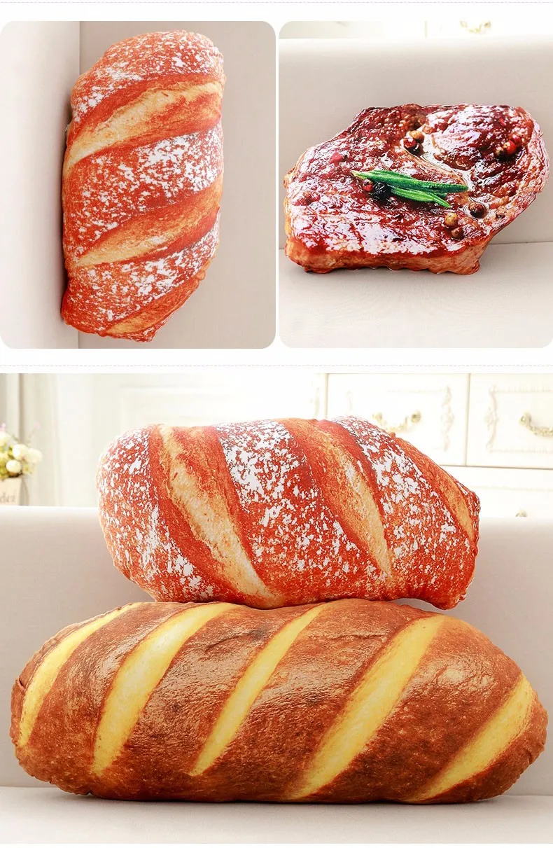 toidukujulised padjad, mis näevad välja nagu leivad ja liha