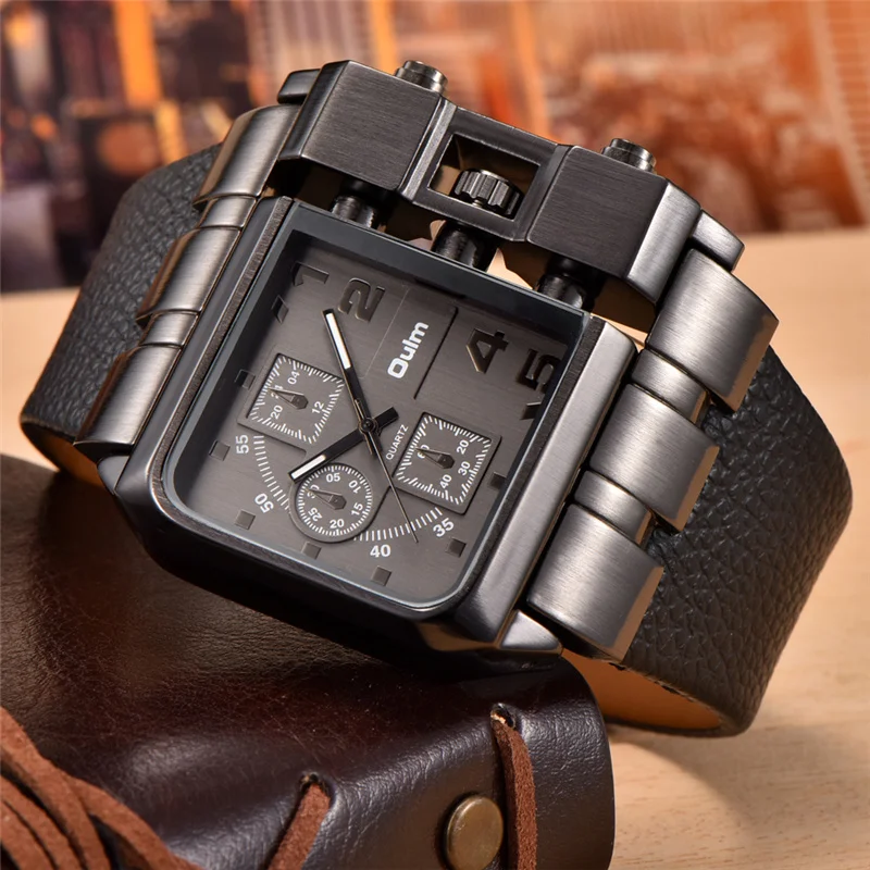 Top Trends: Oulm 3364 Casual Wristwatch Square Dial Wide Strap Men's Quartz Watch Luxury Brand Male Clock Super Big Men Watches Montre Homme Shoppable Styles